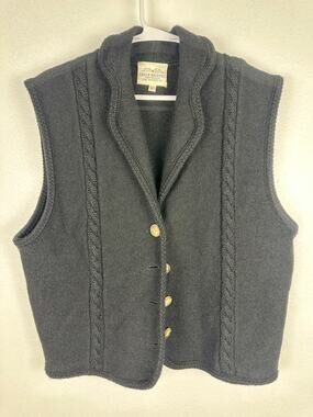 Susan Bristol Vintage 90s Cable Knit Wool Blend Vest Jacket Large L Black